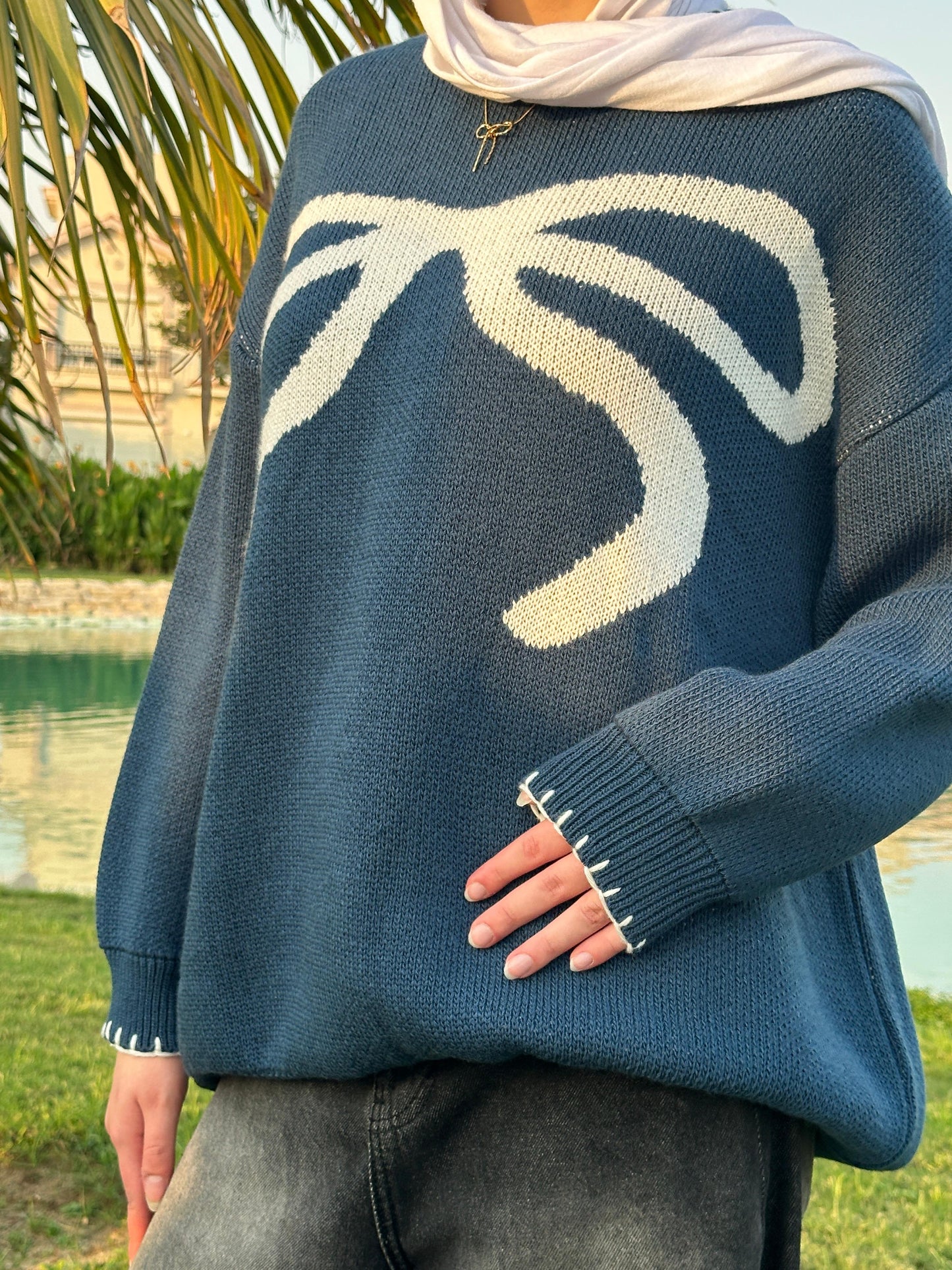 Midnight Teal Bow Knit 🌙