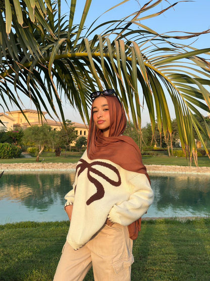 Mocha Cream Bow Knit 🤎