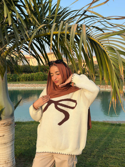 Mocha Cream Bow Knit 🤎